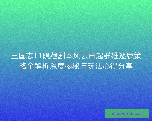 三国志11隐藏剧本风云再起群雄逐鹿策略全解析深度揭秘与玩法心得分享